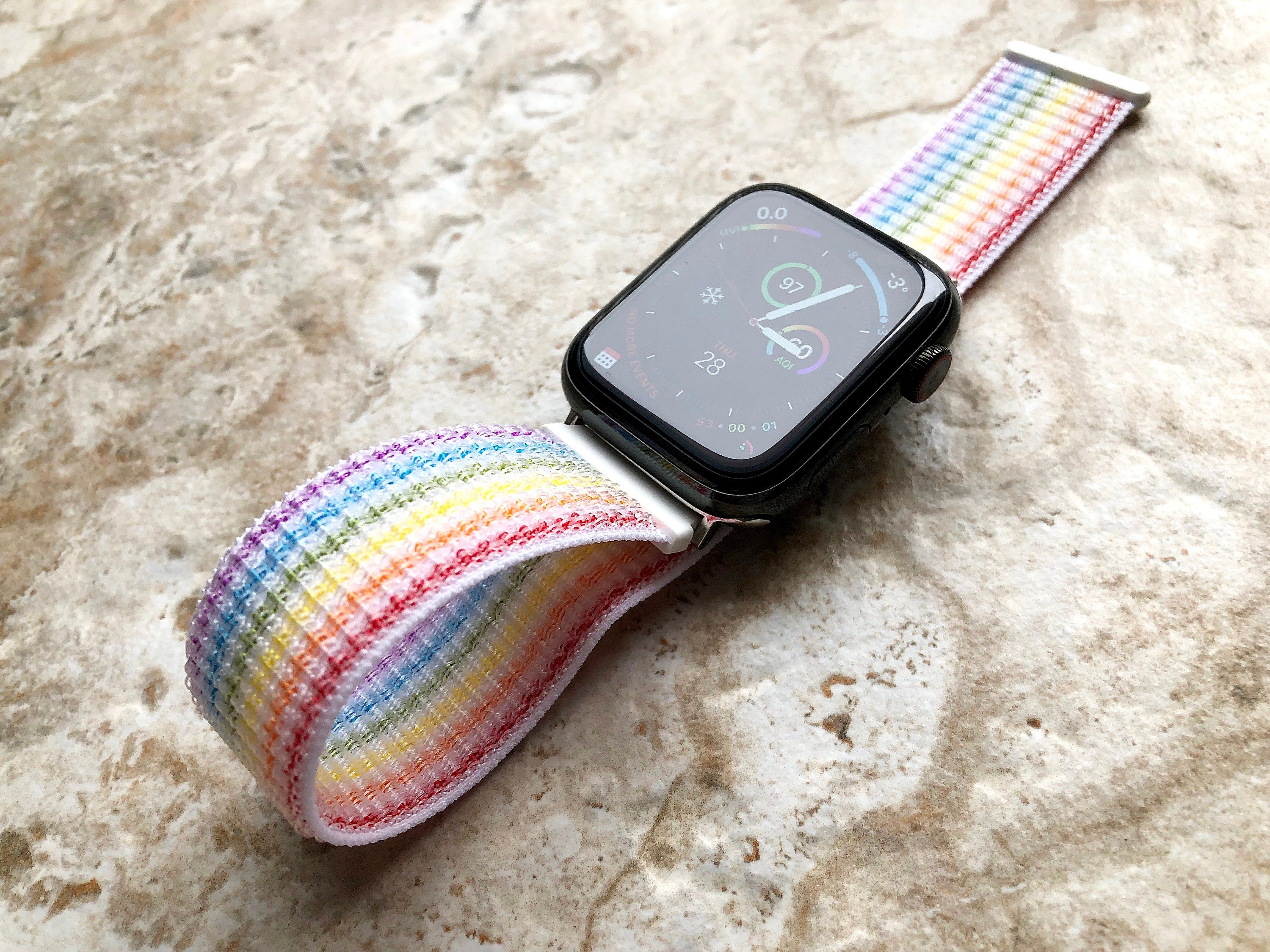Apple Rainbow Band Loop and Hook for iWatch Ultra 2 49mm and 9 8 Series 41mm 45mm Case Adjustable Sports Strap Soft Nylon Weave Bracelet
